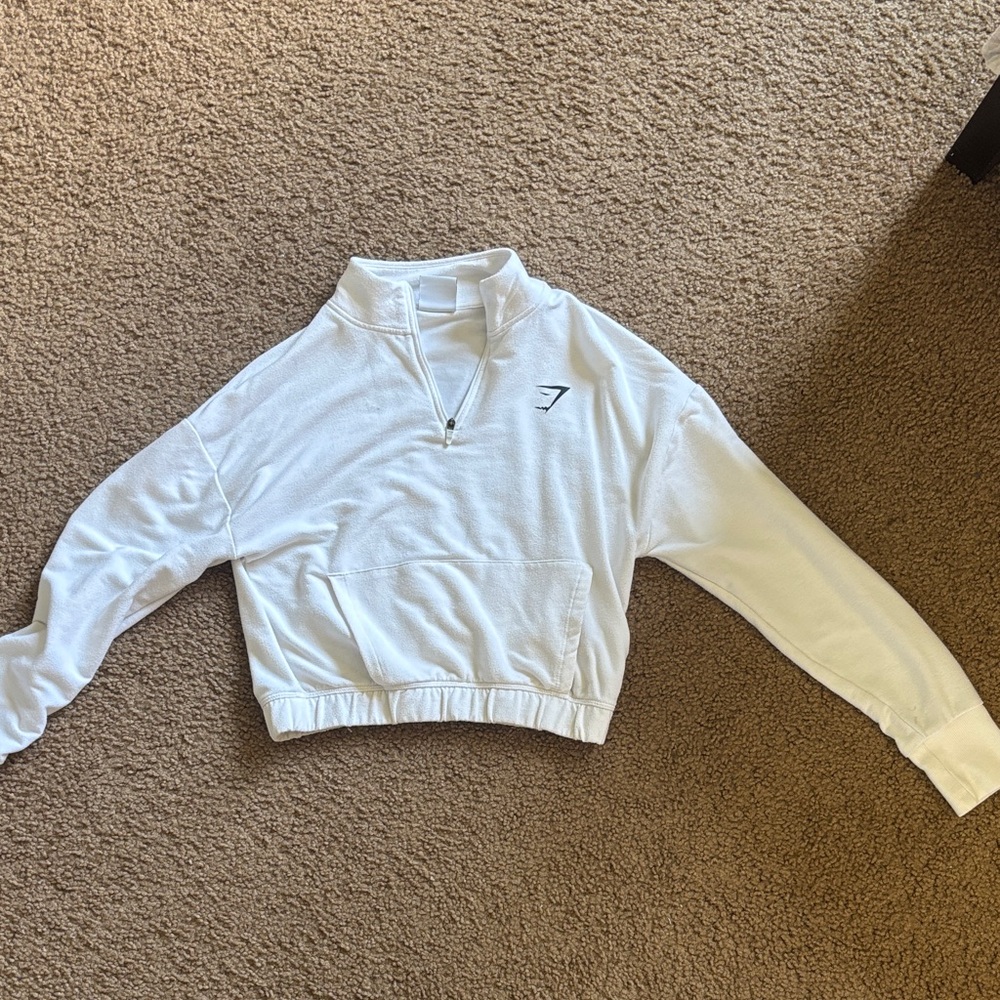 Gymshark White Cropped Quarter-Zip Cowl Sweat